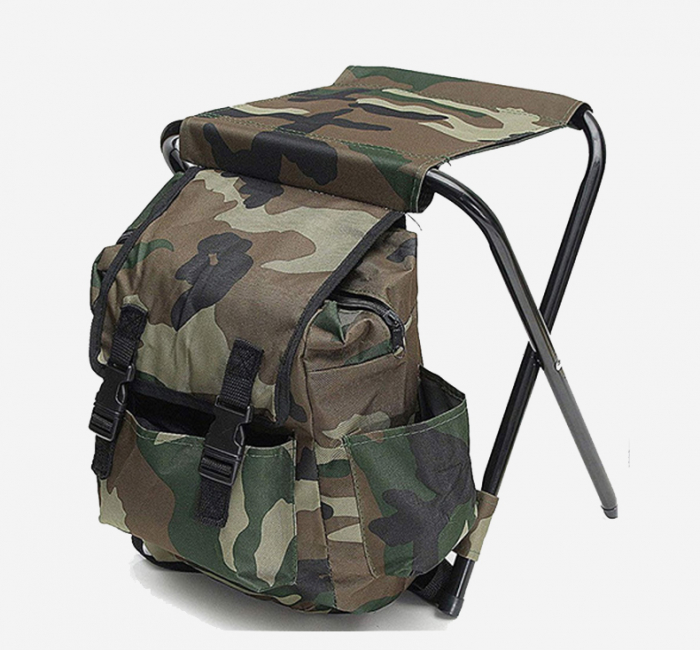 camouflage backpack metal steel folding stool portable leisure camping chairs with storage pouch