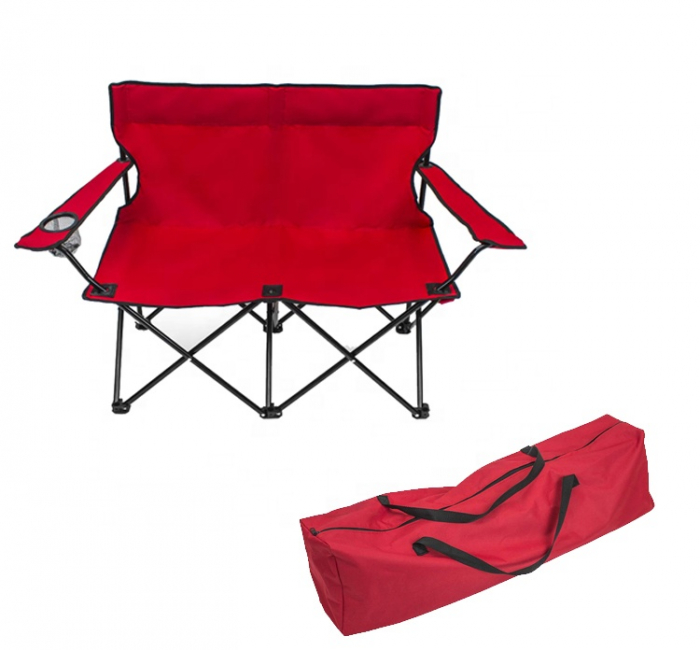 portable foldable outdoor twin picnic oxford beach loveseat folding couple 2 man double lined dual camping chair with cup holder