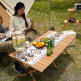 high quality portable folding big metal self driving outdoor wood grain camping aluminum alloy egg roll table with carry bag