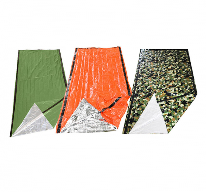 printed reusable survival sacks PE survival outdoor camo adult camping thermal bivy emergency sleeping bag